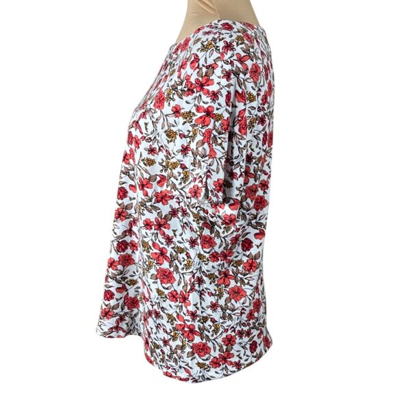 Liz Claiborne Floral T-Shirt Size L Large Coral Brown Short Sleeve - Picture 2 of 6